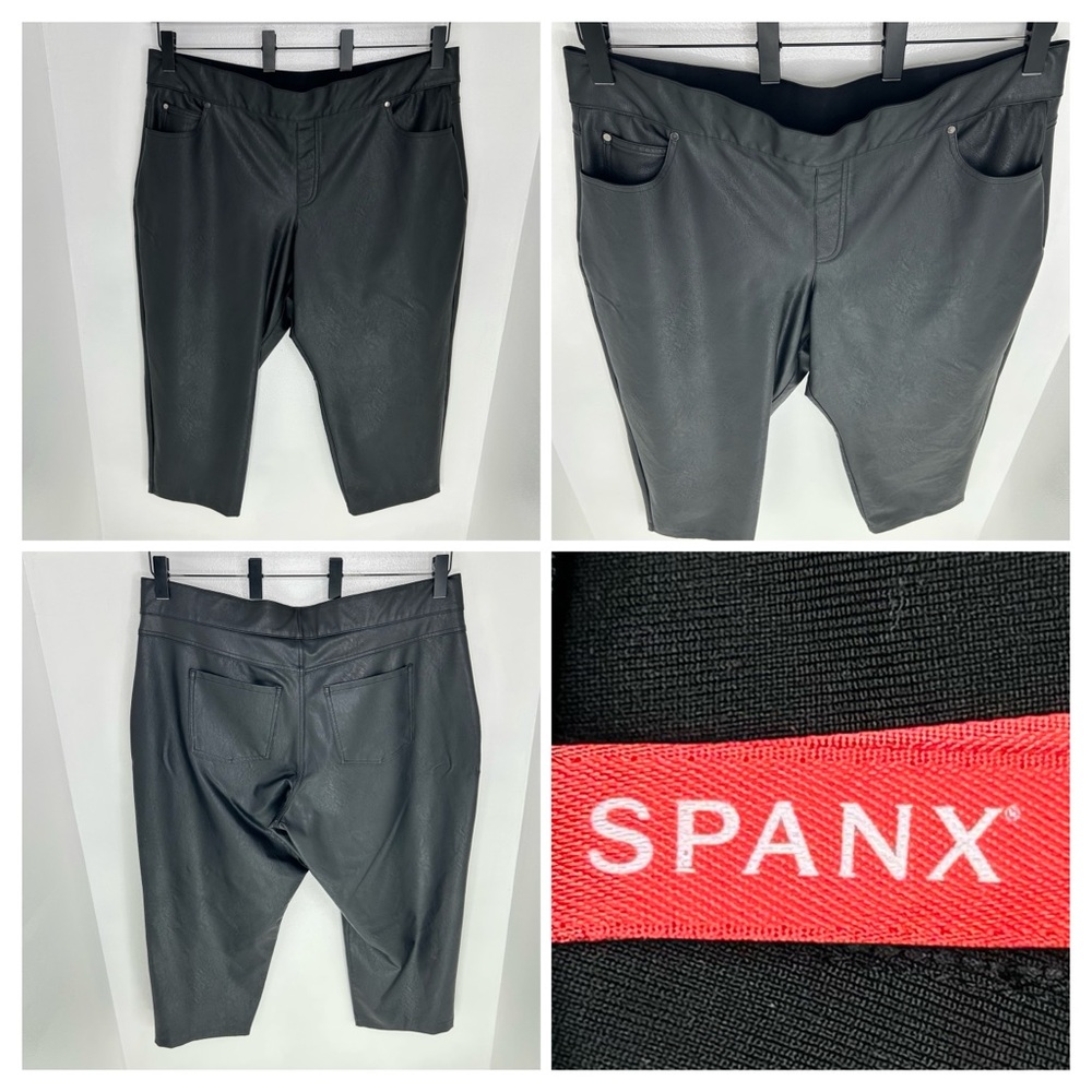 SPANX Leather-Like Culotte Black Wide Leg Crop Pants Size 3X Vegan Moto 41x24.5